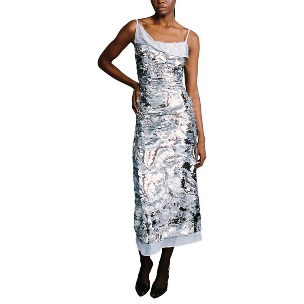 Sabina Musayev Womens  Twinkle Maxi Dress, Silver
